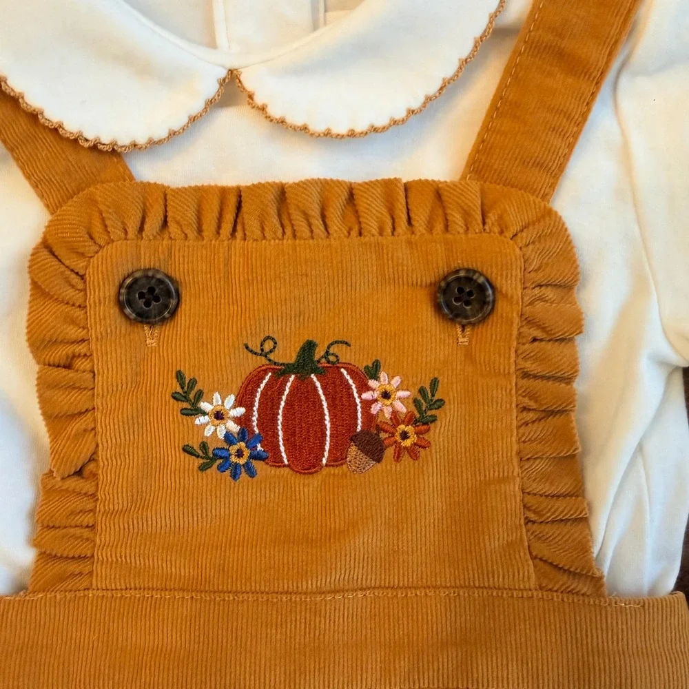 Starting Out Baby Girl Embroidered Pumpkin Corduroy Jumper Set Fall‎ Cottage 12M